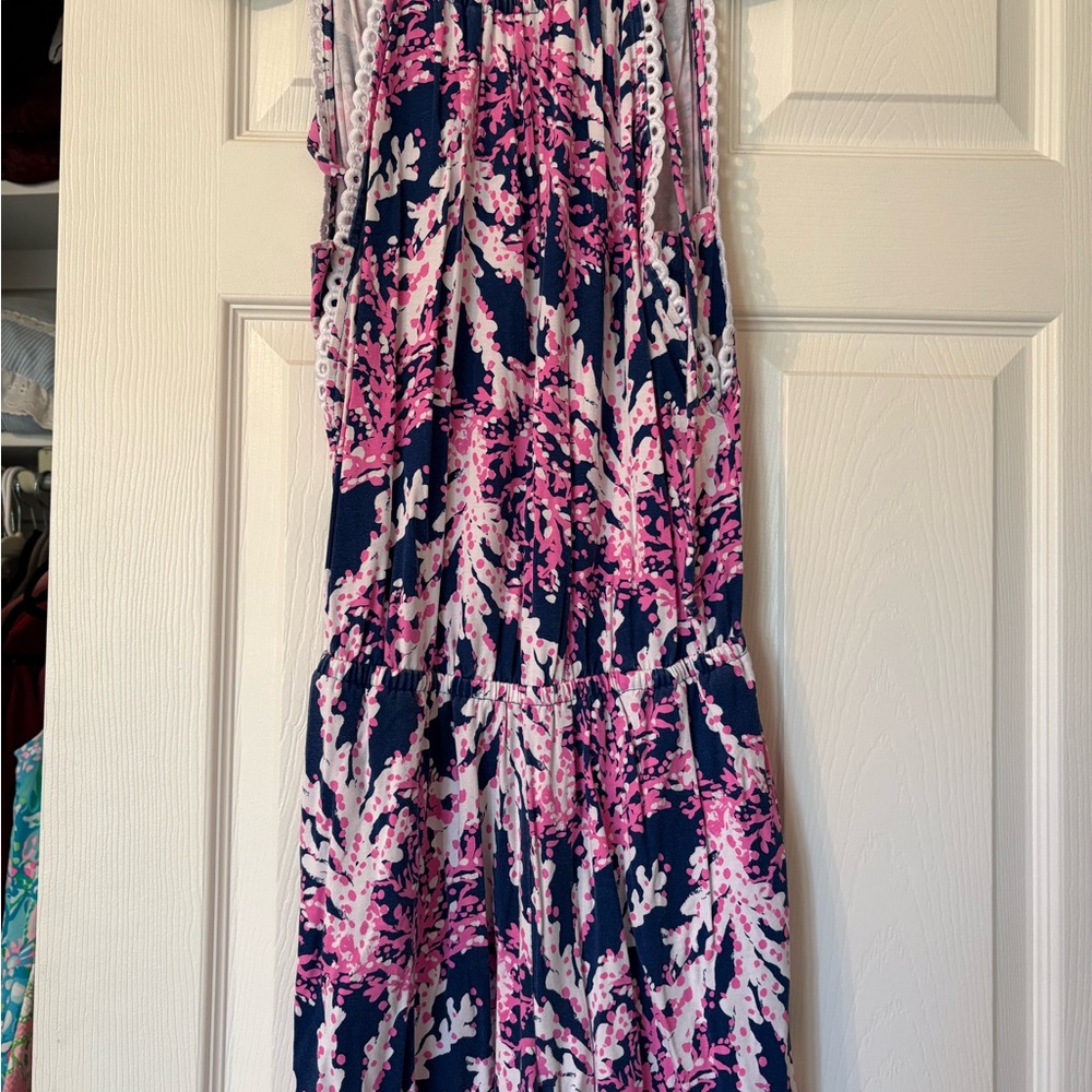 Navy Pink White Floral Sleeveless Romper
